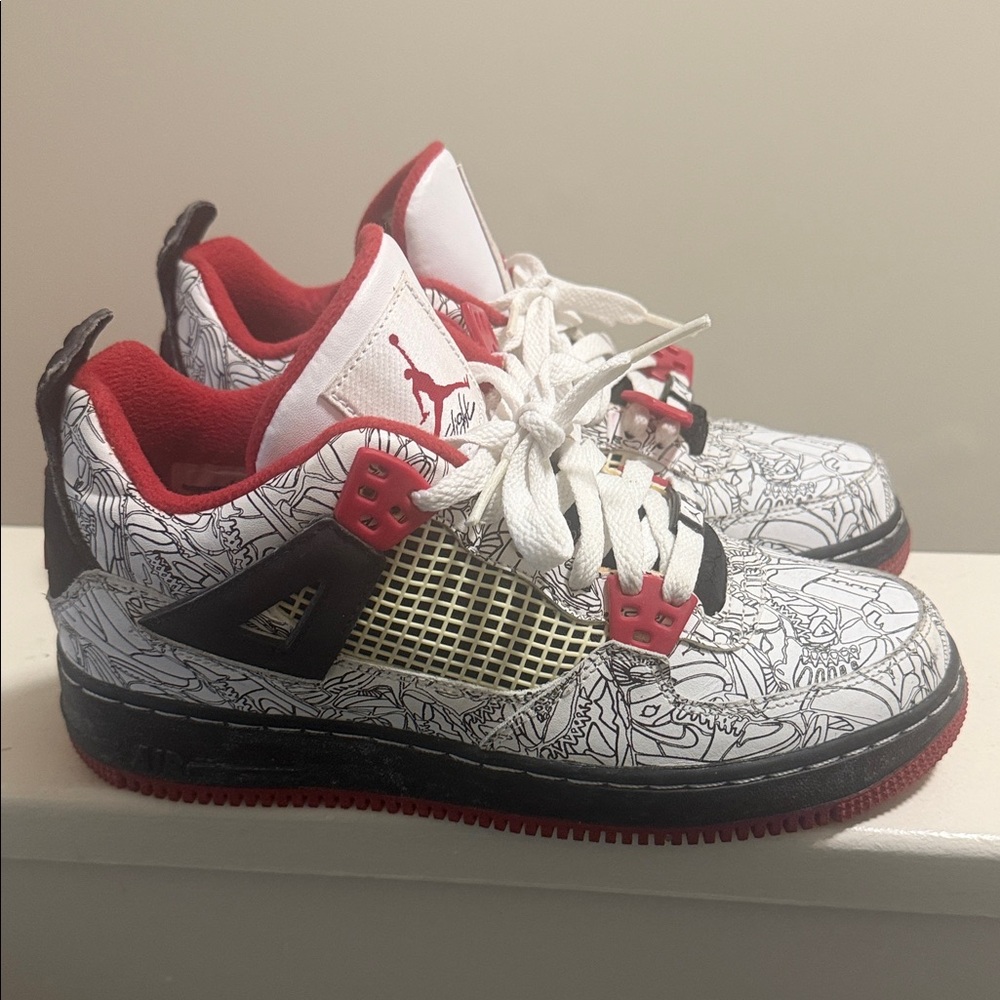 Jordan White and Red Graphic Low-Top Sneakers